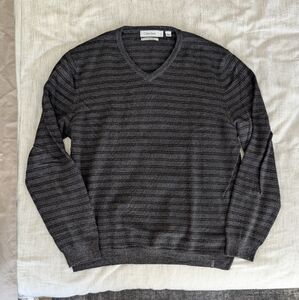 Calvin Klein Gray V-Neck Sweater with Ribbed Knit